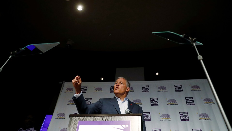 The Democratic presidential candidate and Washington State Governor Jay Inslee campaigns during the SEIU California Democratic Delegate Breakfast in San Francisco, California, on June 1, 2019.