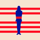 A woman bound by the stripes of the American flag