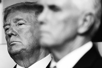 A black-and-white photo of Donald Trump and Mike Pence