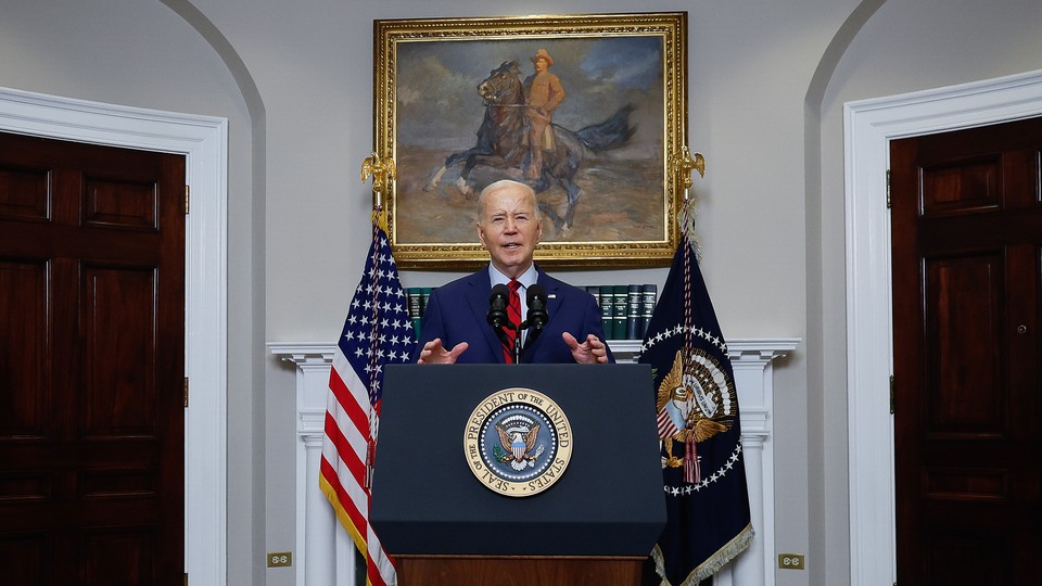 Biden speaking in the Roosevelt Room of the White House