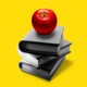 A red apple kept on top of pixelated books