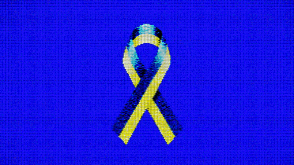 An animation showing a ribbon in Ukrainian national colors