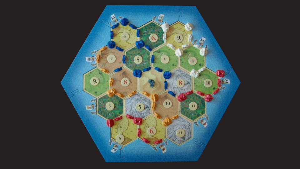 Photo of a Catan board, seen from above