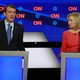 Candidates U.S. Senator Kirsten Gillibrand (right) listens as U.S. Senator Michael Bennet speaks on the second night of the second 2020 Democratic U.S. presidential debate in Detroit, Michigan.