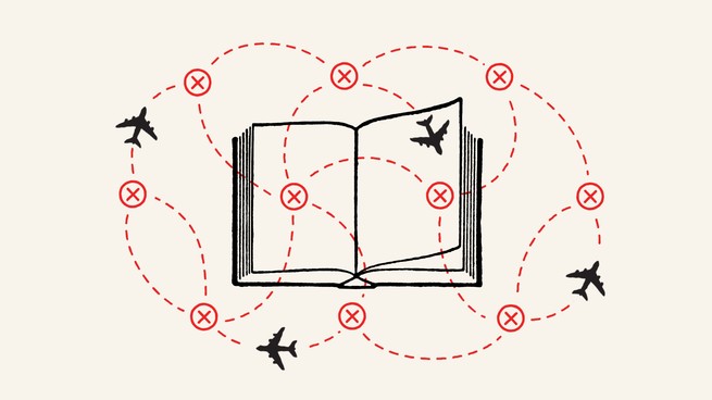 An original illustration of planes cris-crossing an open book.