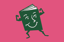 An anthropomorphic book flexing its biceps.