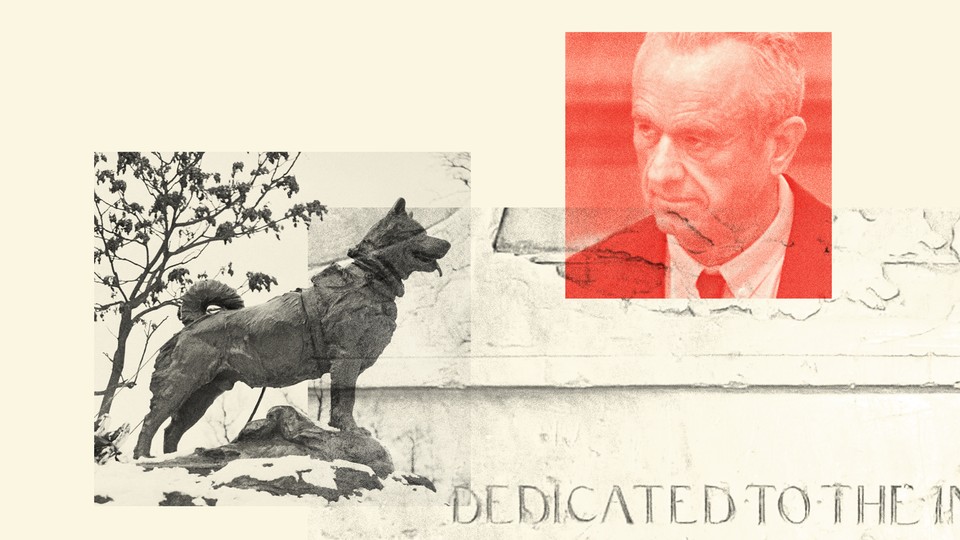 Photo-illustration with a statue of the dog Balto and RFK Jr.