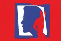 Illustration showing profile of the face of woman and profile of the body of man, looking in opposite directions