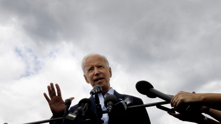 Joe Biden speaks with reporters in New Hampshire.