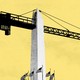 Illustration of the Washington Memorial serving as the base of a construction crane.