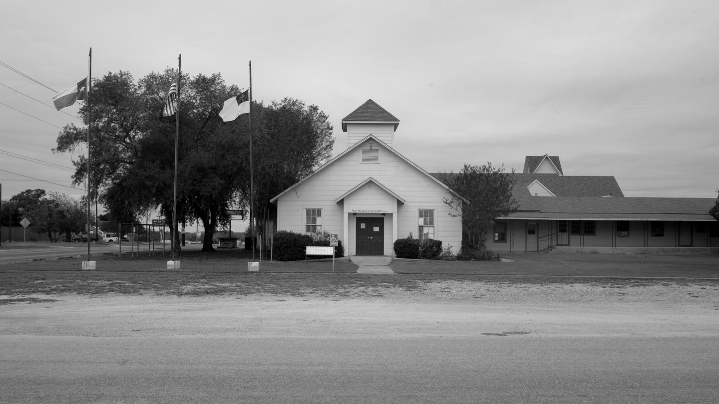 Picture of First Baptist Church, Sutherland Springs, Texas where 26 people were killed, 22 injured by gunfire.