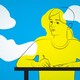 An illustration of a woman writing at a desk while floating among clouds.