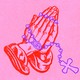 Illustration of praying hands and a rosary