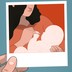 An illustration of a Polaroid photo of a mother holding a baby