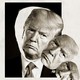 An illustration of Donald Trump's face toppling out of its silhouette