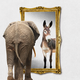 An illustration showing an elephant standing in front of a mirror, seeing a donkey