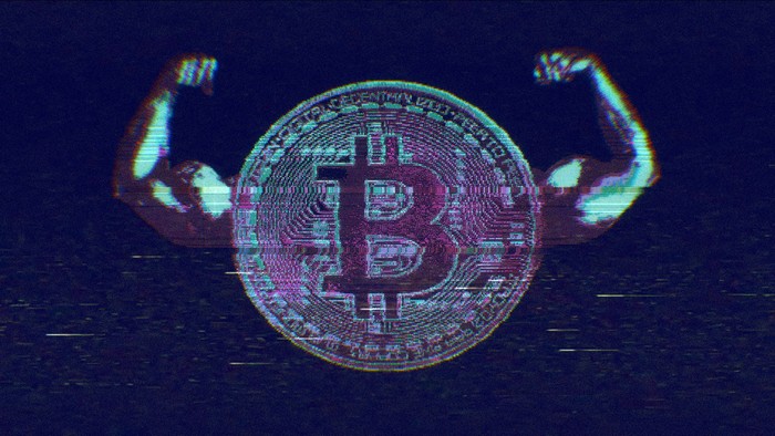 Image of Bitcoin token flexing two biceps