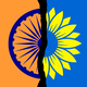 India's spinning wheel set against Ukraine's sunflower