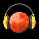 An illustration of the planet Mars wearing a set of big headphones