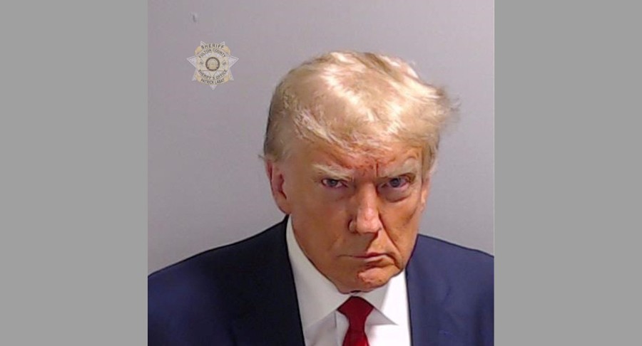 Former U.S. President Donald Trump in a police-booking mug shot