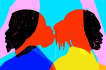 An illustration of two men's profiles, back to back.