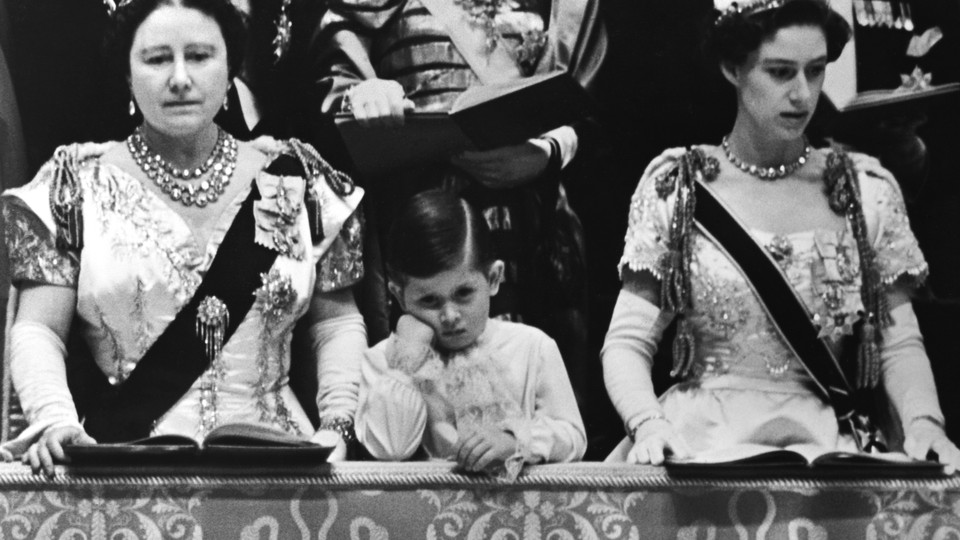 Prince Charles with his Aunt, Princess Margaret (right), and his Grandmother, Elizabeth the Queen Mother, at the 1953 coronation of his mother, Queen Elizabeth II.