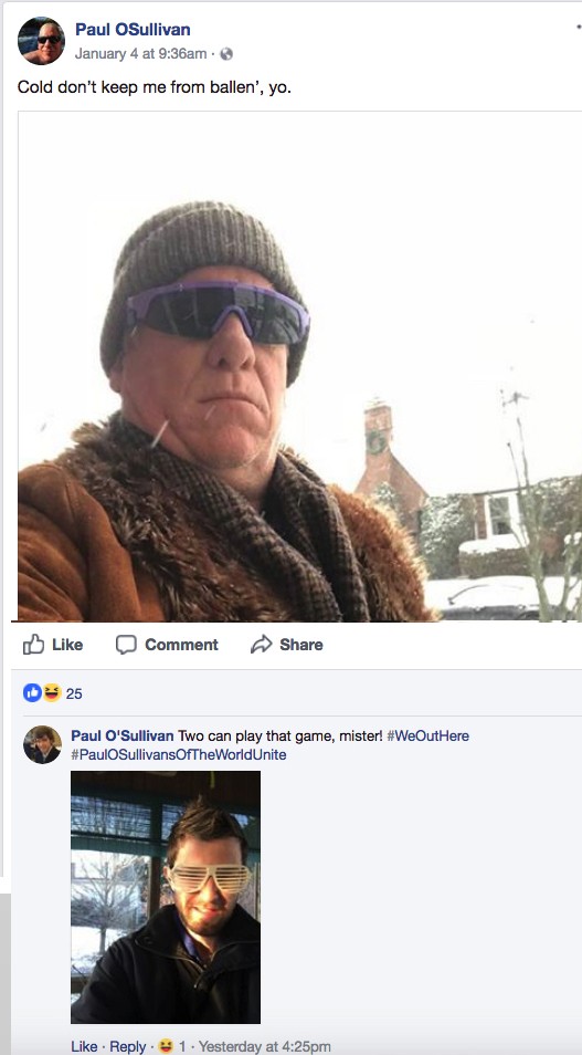 A photo of a Facebook thread, featuring the Paul O'Sullivans joking with each other. 
