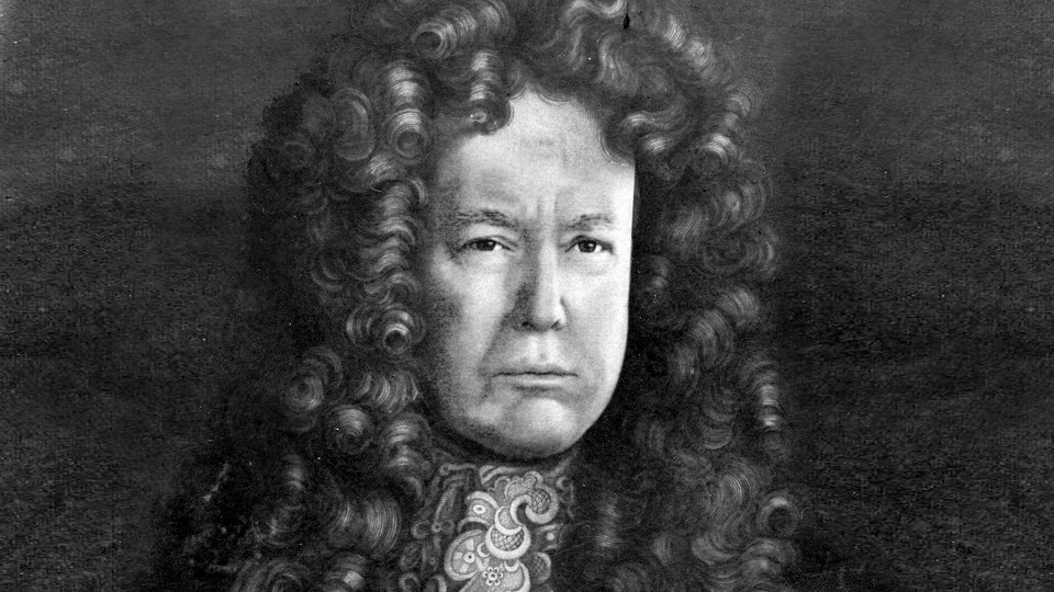 Donald Trump portrayed as a late-17th-century Stuart monarch