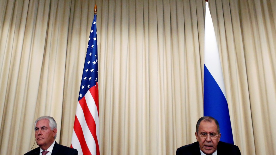 Russian Foreign Minister Sergei Lavrov and U.S. Secretary of State Rex Tillerson attend a news conference on April 12, 2017.