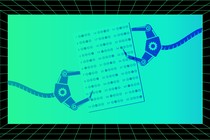 Illustration of robotic hands holding Scantron tests