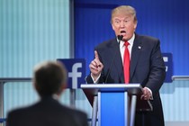 Donald Trump speaks at a Facebook-sponsored primary debate in Cleveland.