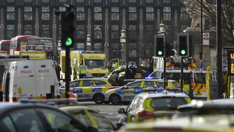 Emergency services respond after an incident on Westminster Bridge in London, Britain, on March 22, 2017.