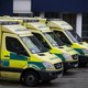 Ambulances wait outside the emergency department at the Royal University Hospital in Liverpool, England, in January 2017.