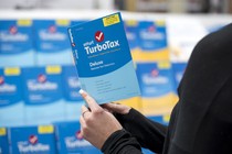 Intuit TurboTax software is arranged on display at a retailer