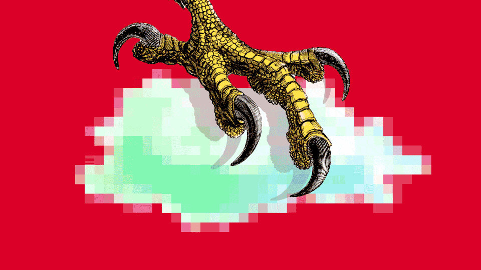Illustration of dragon claws over a pixelated cloud