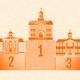 An orange-tinted illustration of a podium with little university halls on each place (first, second, and third)