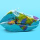 A photo of a deflated plastic globe.
