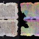 Two photos of the same pages from an ancient manuscript. The left is a normal image. The right is a special composite image that illuminates underlying erased words. 