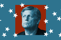 Photo of guest Michael McFaul against a blue background and falling white stars