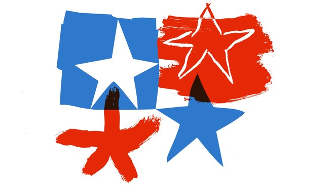 Illustration of four different types of red, white, and blue stars
