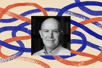 A black-and-white photo of economist Douglas Irwin, bordered by an illustration