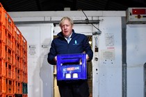 A photo of Boris Johnson emerging from an industrial refrigerator