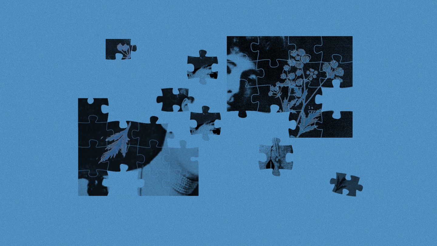 A half-done puzzle of Edith Wharton against a blue background