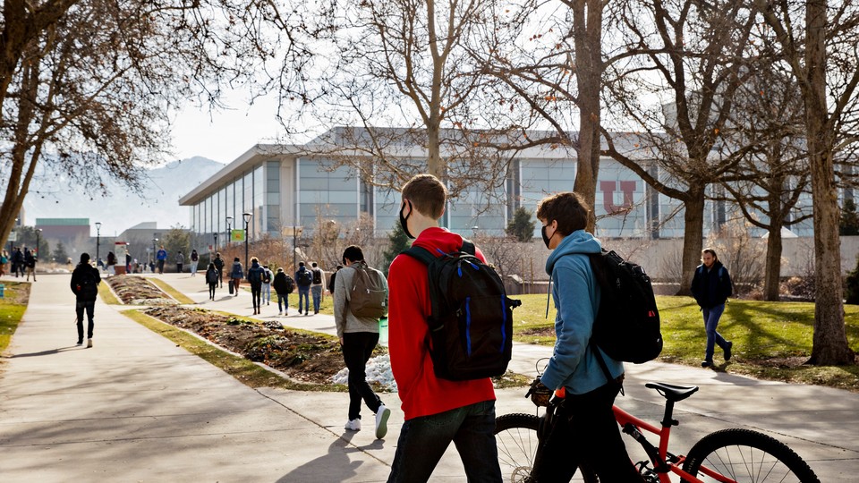 Students walking on campus at the University of Utah