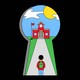 Illustration of a keyhole showing a kid walking down a path to school.