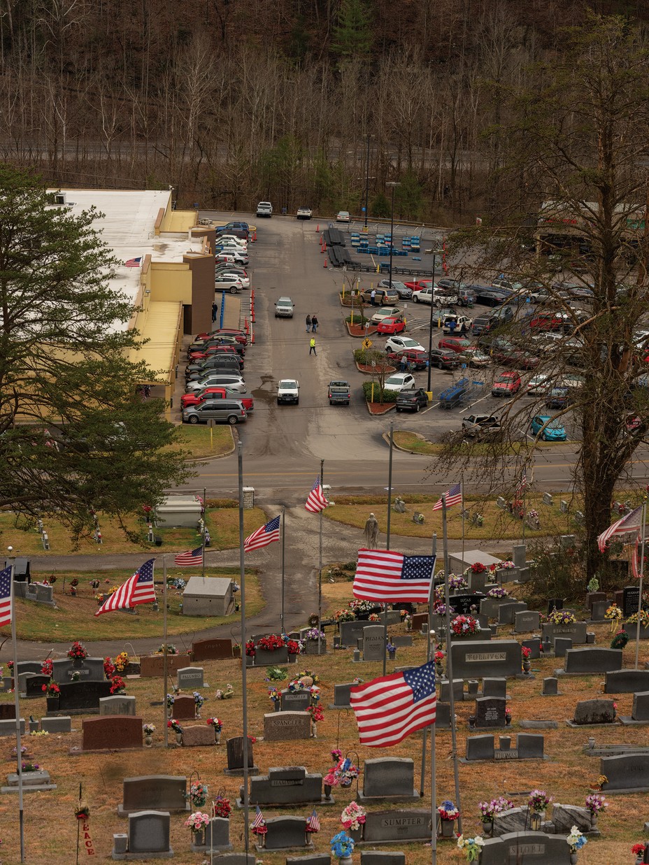 Photo looking through cemetery to Whitesburg, KY