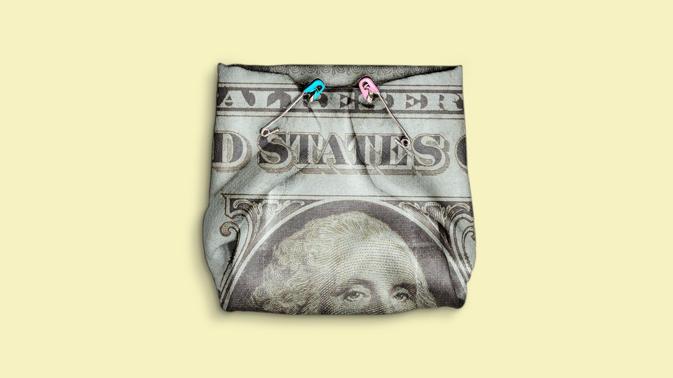 a dollar bill pinned up like a diaper