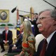 John Bolton sits in on a meeting with President Donald Trump, Vice President Mike Pence, Ivanka Trump, and Fabiana Rosales in the Oval Office.