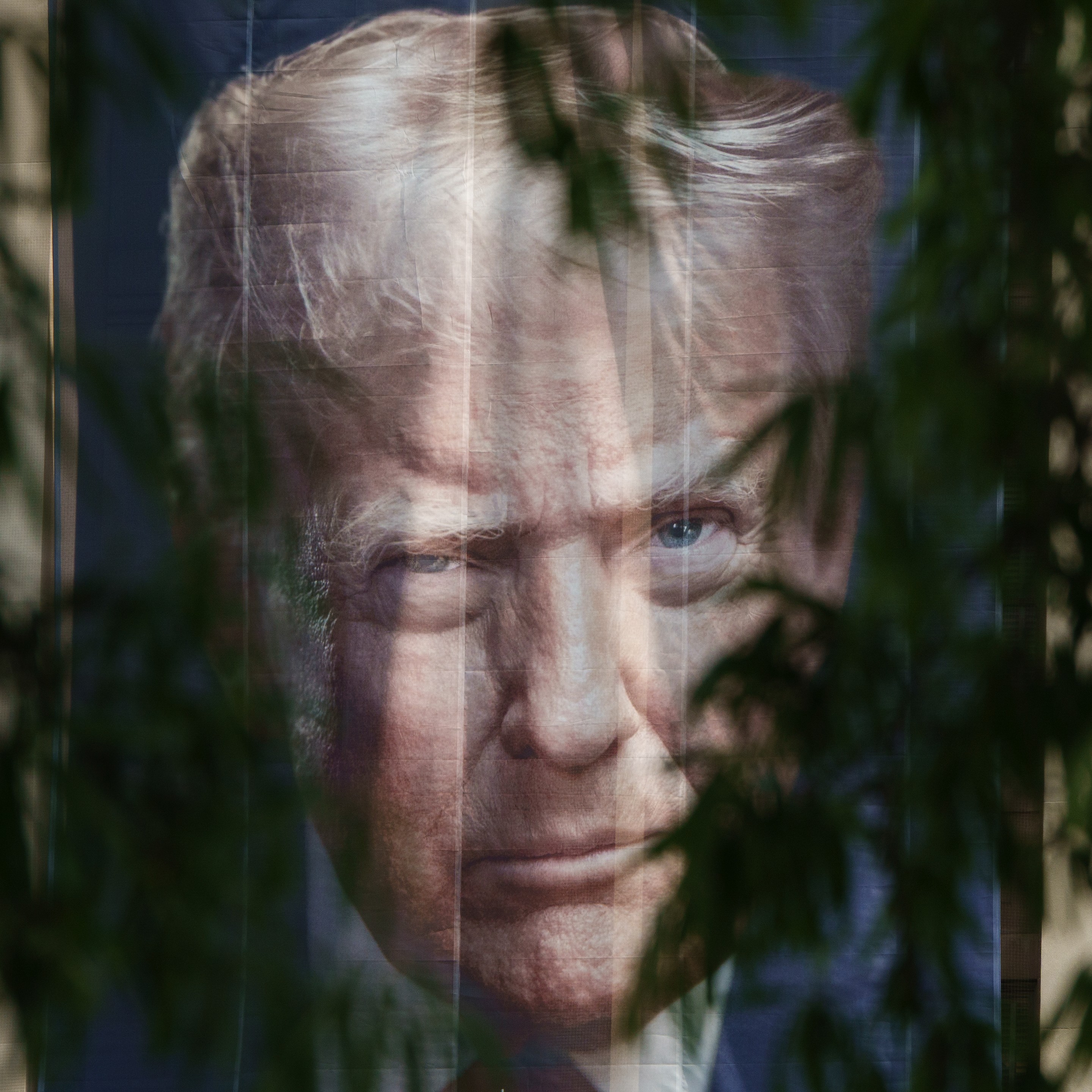 a banner of Donald Trump