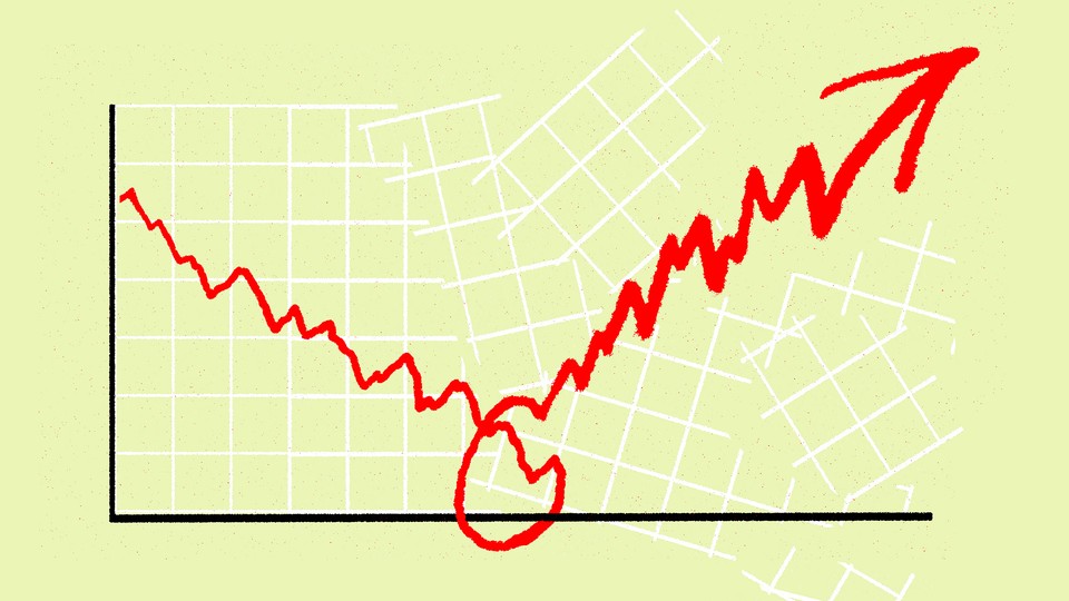 An illustration of a line graph whose grid begins to fall apart where the line abruptly shoots up